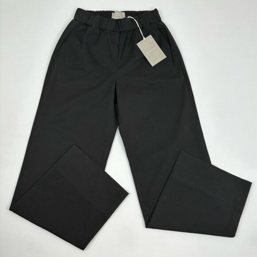 Everlane The Easy Pant Black Organic Cotton Wide Leg‎ Elastic Waist XS NEW